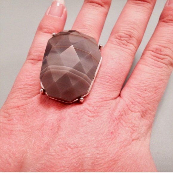 Charcoal Grey Stone Statement Ring - Size 8 - Picture 3 of 3